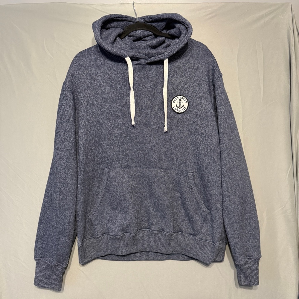 East Coast Lifestyle Mens Pullover Hoodie Size Medium Blue Comfy Loungewear Logo